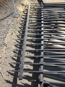 (3 SECTIONS) BLACK ROD IRON FENCING, 8' 9 1/2" W X 8' 2" L. LOADING & HANDLING FEE $15-4598